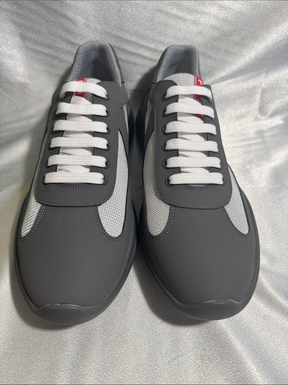 Prada Men's American Cup Gray and White Rubber Low-Top Sneakers - Picture 7 of 11